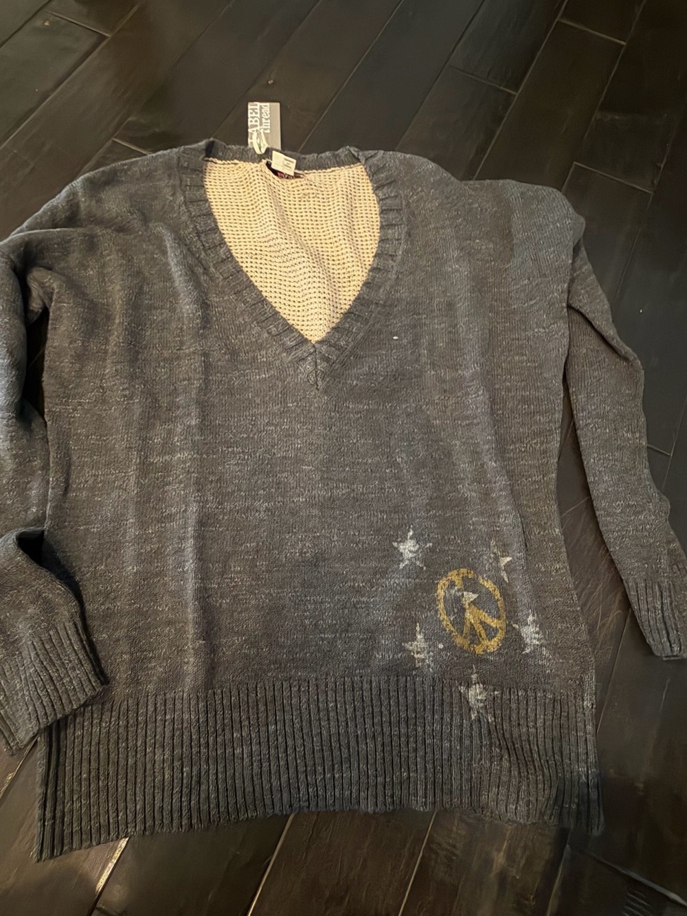 Label Threads women's Skull Charcoal V-Neck Sweater with Contrast Lining